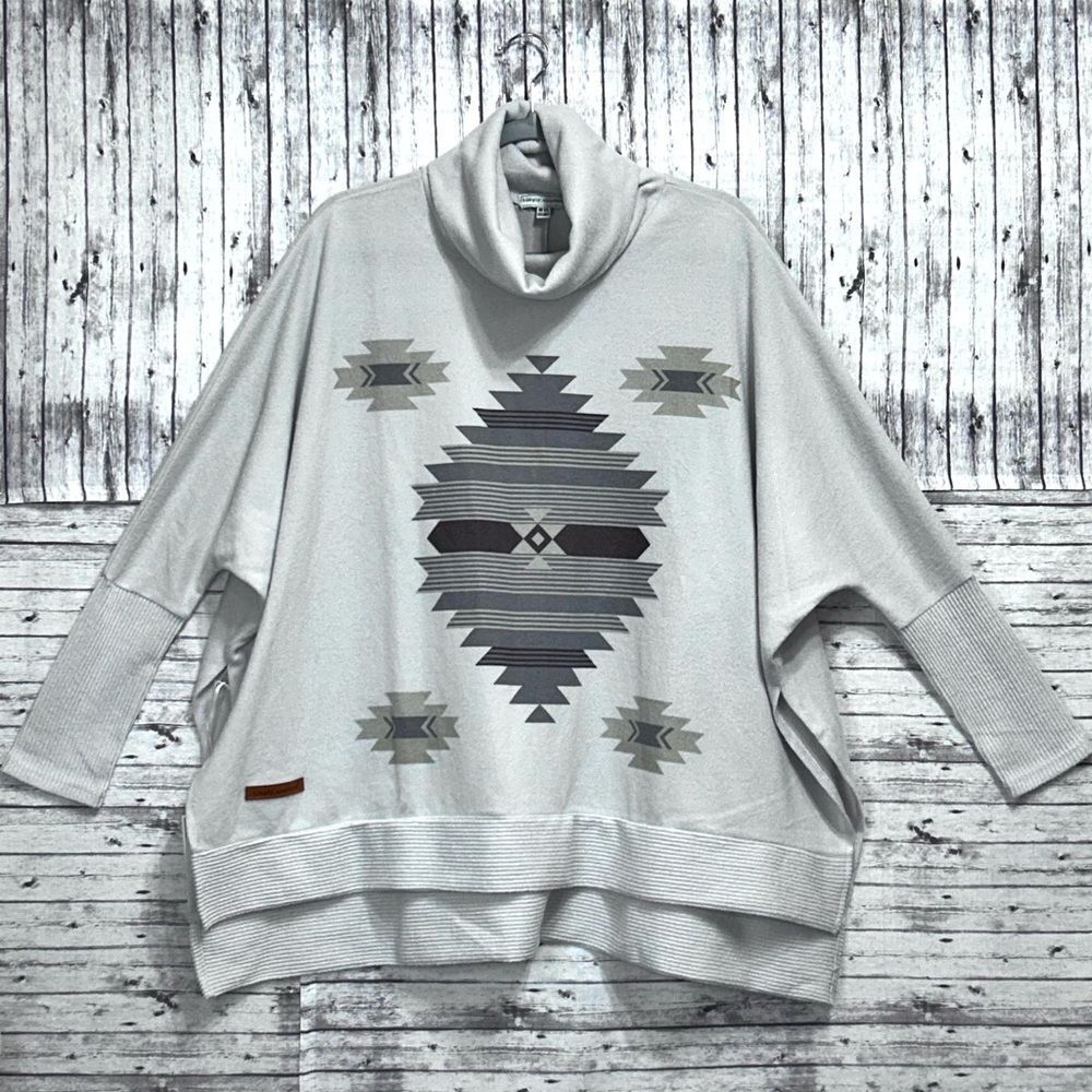Simply Southern Aztec Print Turtleneck Poncho Top With Sleeves